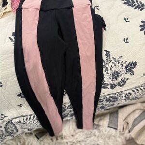 Women’s Black Leggings with Pink Side Panels